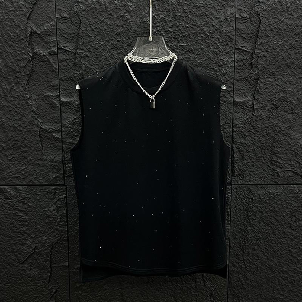 Street Fashion Men 2025 - 2025 夏の新メンズソリッドカラーホットダイヤモンドノースリーブベストアメリカンレトロファッショントレンドストリートニッチカジュアルルーズメンズトップス