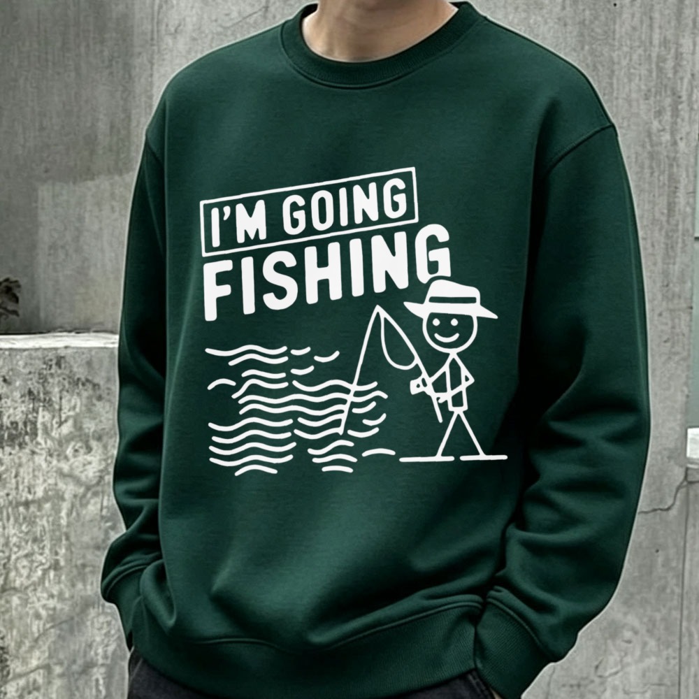 Graphic Hoodie Streetwear - メンズスウェットシャツ 面白い釣り柄プルオーバー 「釣りに行く」シュービルバード 日本語漢字 ビール カジュアル