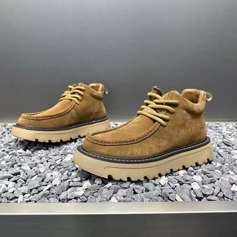 Street Fashion Men 2025 - 秋冬メンズプラットフォームブーツデザイナーノンスリップオートバイブーツレースアップシューズ2025新しいメンズファッショナブルなウォーキングワークブーツ