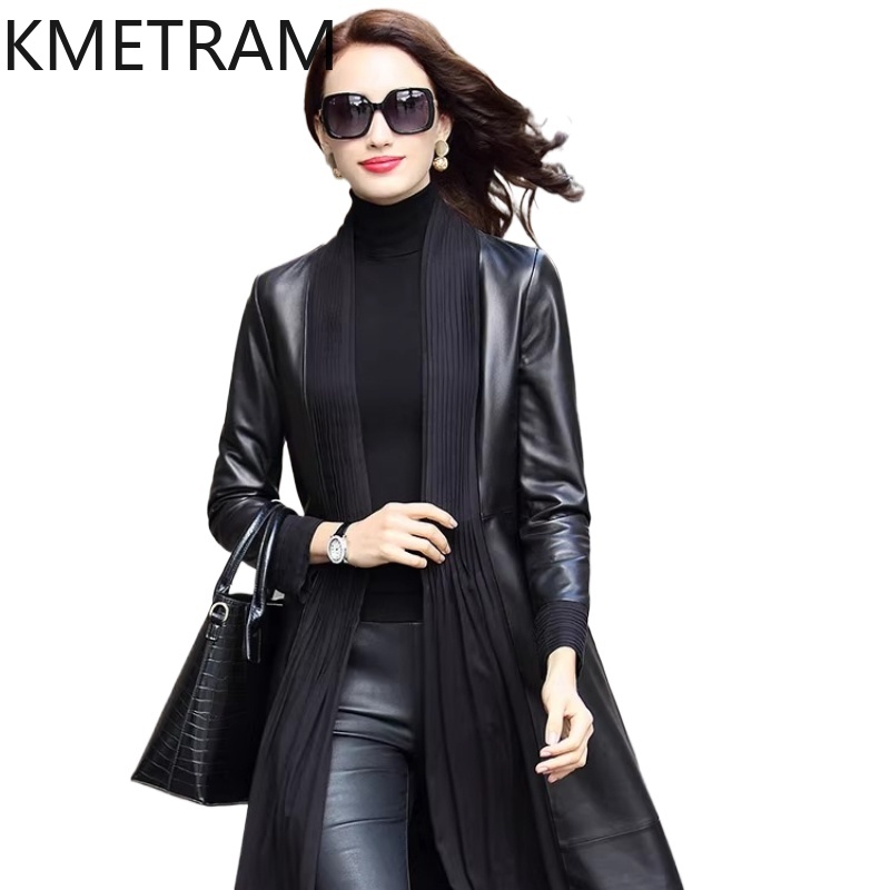 Street Fashion Fall 2025 - KMETRAM 100% 天然羊皮レザージャケット女性の革のジャケット高品質黒女性コート 2025 秋のファッションロング服ロパ mujer