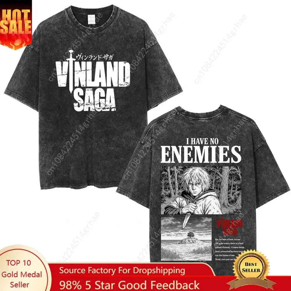 Street Fashion Anime - ヴィンテージウォッシュアニメヴィンランドサガトールフィンカルセルニ Tシャツメンズレディース服ファッションストリートカジュアルコットンオーバーサイズ Tシャツ
