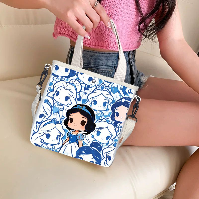Tote Bag Canvas Print - 漫画の白雪姫キャラクタープリントトートバッグ、軽量キャンバスクロスボディバッグ、子供用再利用可能なショッピングショルダーバッグ