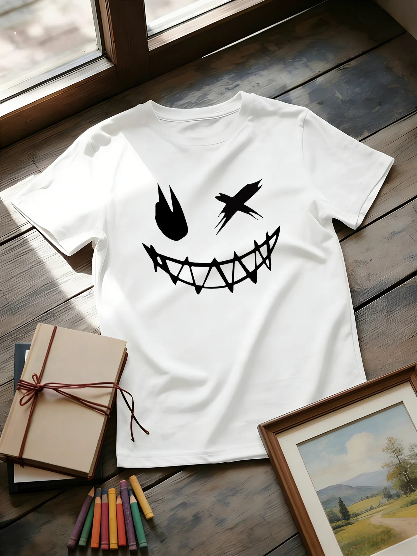 Street Fashion Elements - ダークデビル笑顔ファッションパターンプリントゴシックスタイルダークファンストリートカルチャー要素親子Tシャツ