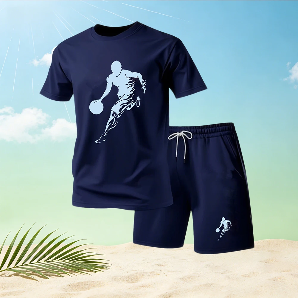 Street Fashion Hot - 夏のメンズTシャツセット、ラウンドネック半袖+スポーツショーツ、速乾カジュアルストリートファッション、ランニングジム用2ピースセット、ホットセール中