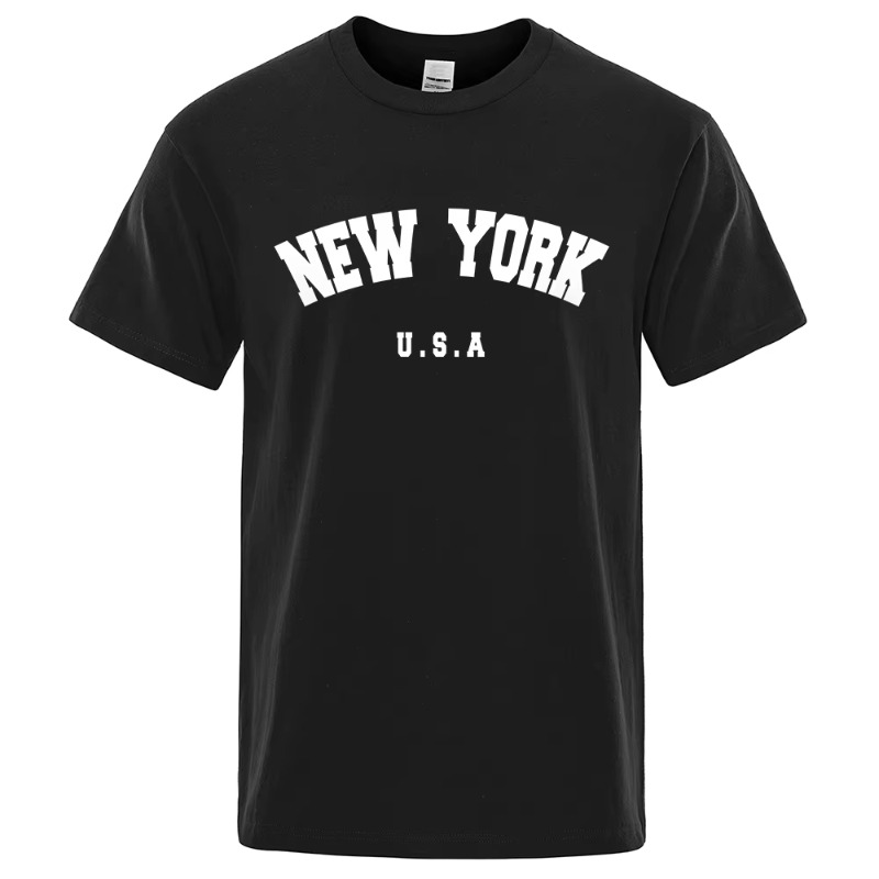 Street Fashion Usa - 米国ニューヨーク米国シティストリートプリント Tシャツ男性用ルーズオーバーサイズ Tシャツファッション通気性半袖綿服