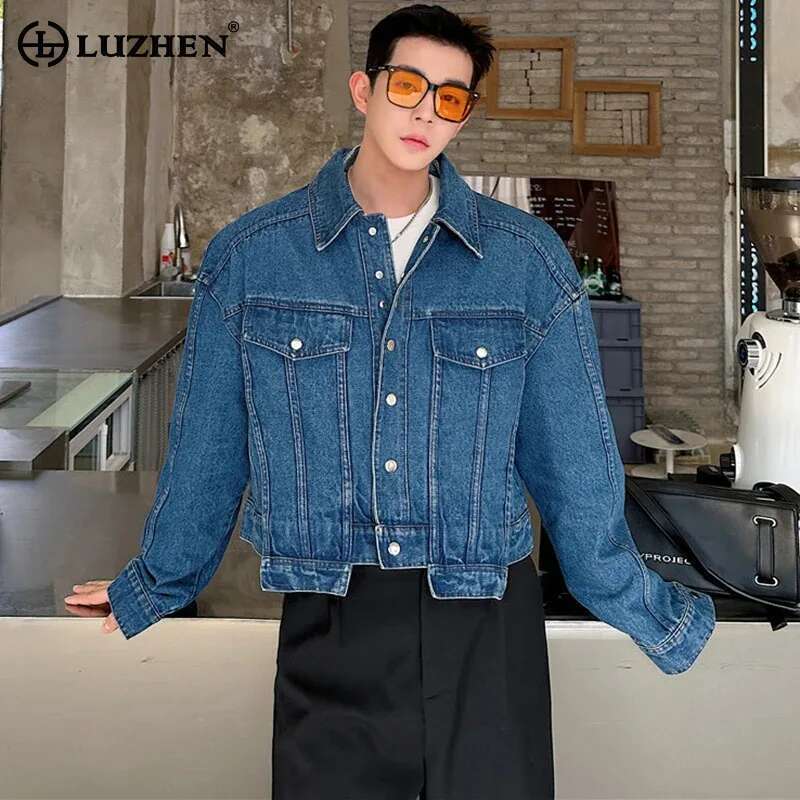 Street Fashion Men 2025 - LUZHEN 人格デニムショートジャケットメンズハイファッションストリート無地洗浄トレンディなコート 2025 ショート新しい服 LZ8956