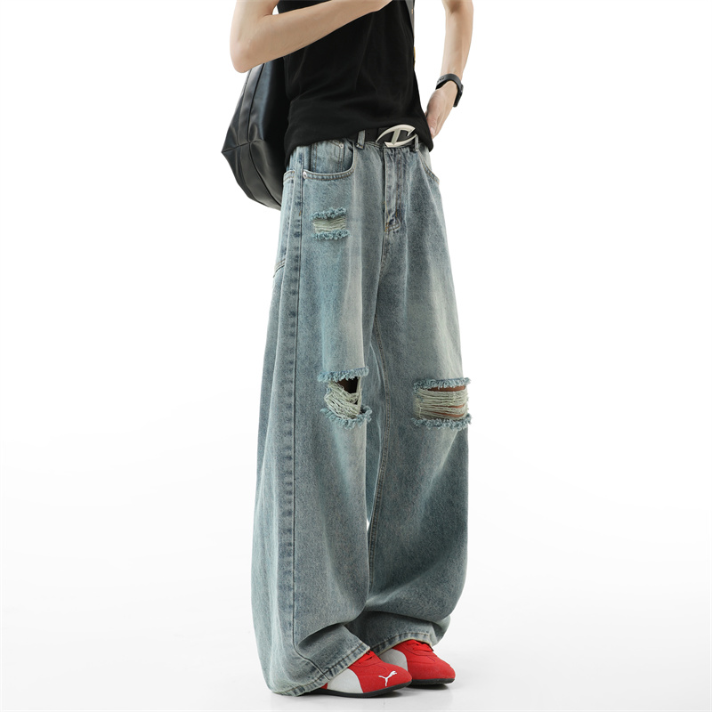 Street Fashion Fall 2025 - ダメージジーンズ メンズ 2025 秋新作 バギー ダメージ加工