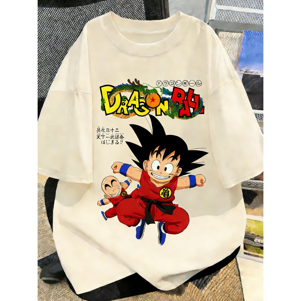 Street Fashion Anime - プラスサイズドラゴンボールアニメプリント男性、女性夏の Tシャツカジュアル親子トップスストリートウェア原宿スタイル Y2K ファッション
