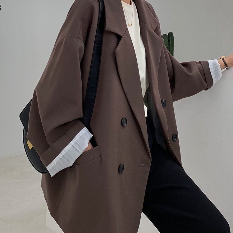 Street Fashion Official - ヴィンテージブラウンブレザー レディース エレガント オフィシャル 春秋 ファッション