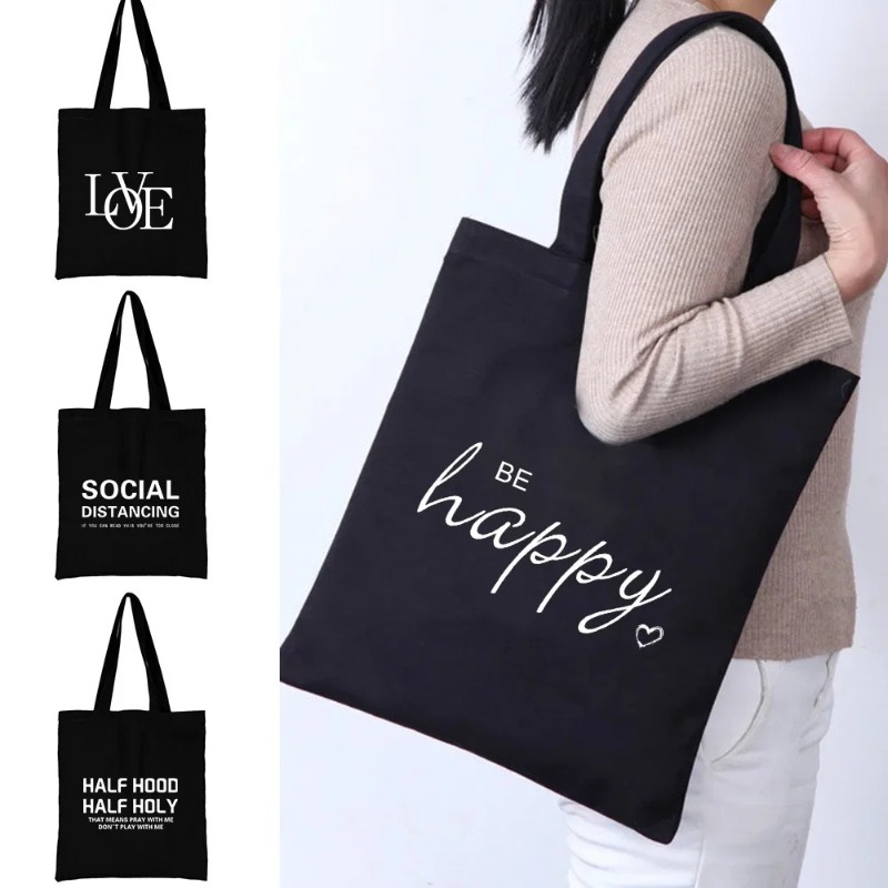 かわいい漫画オレンジ猫プリントブラック大容量ショルダーバッグ - Tote Bag Canvas Print のレビューと価格