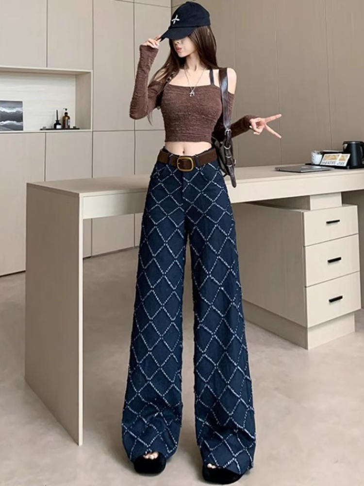 2025年ニューヴィンテージストリートジャカードジーンズ レ - Street Fashion Fall 2025 のレビューと価格