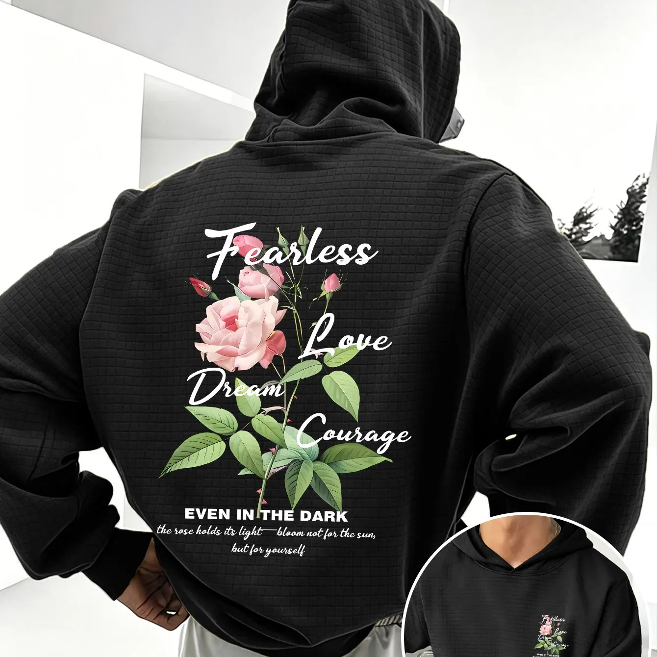 ピンクローズフローラルグラフィックフーディーインスピレーショ - Graphic Hoodie Streetwear のレビューと価格