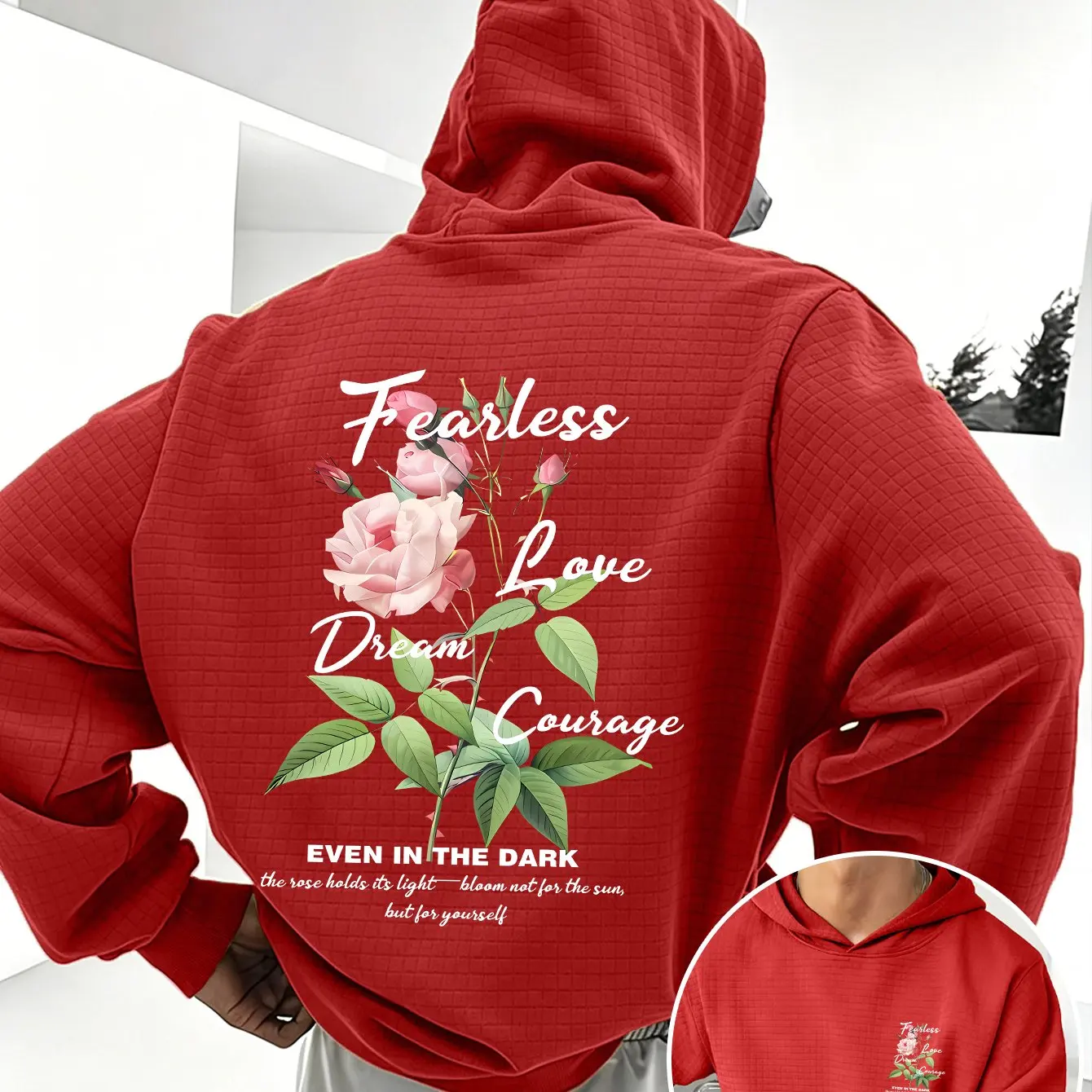ピンクローズフローラルグラフィックフーディーインスピレーショ - Graphic Hoodie Streetwear のレビューと価格