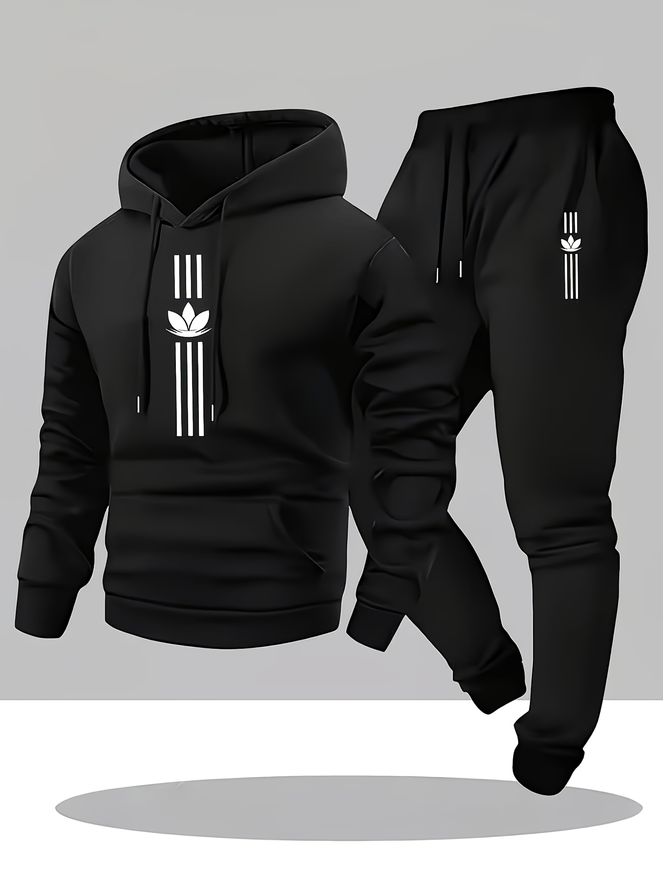 メンズ花柄縦縞グラフィック2ピーストラックスーツプルオーバー - Graphic Hoodie Streetwear のレビューと価格