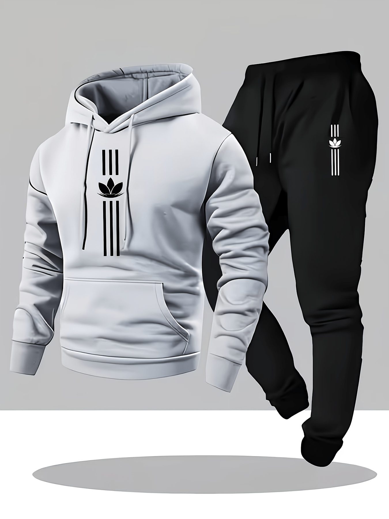 メンズ花柄縦縞グラフィック2ピーストラックスーツプルオーバー - Graphic Hoodie Streetwear のレビューと価格