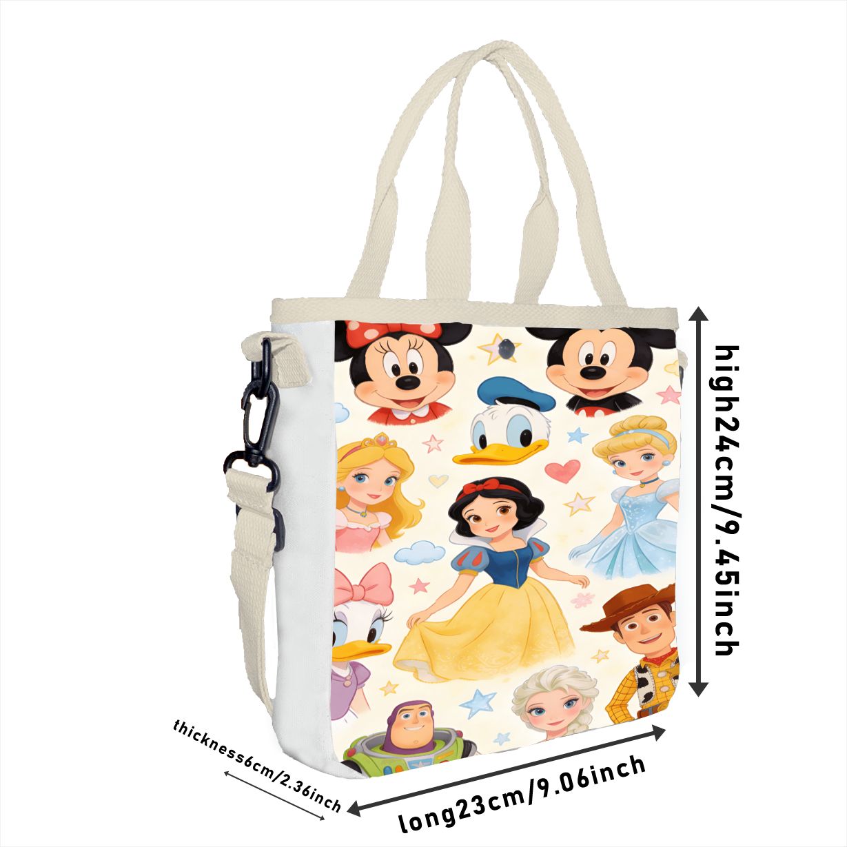 多機能プリンセストートバッグ、取り外し可能なストラップ、漫画 - Tote Bag Canvas Print のレビューと価格
