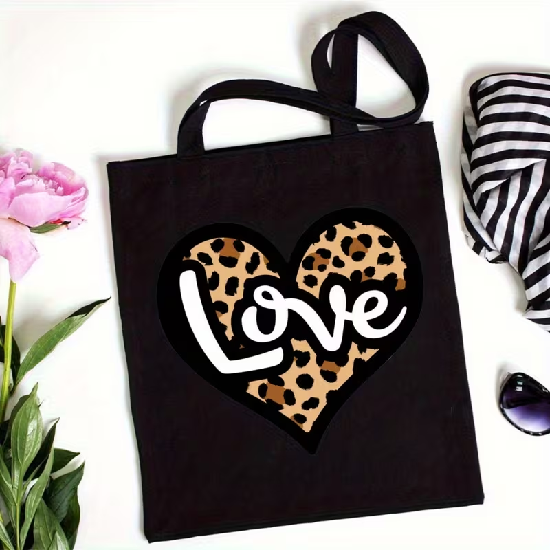 ヒョウ柄ハートラブレターキャンバストートバッグトレンディな再 - Tote Bag Canvas Print のレビューと価格