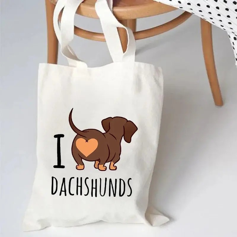 かわいいダックスフント面白いハンドバッグショルダーバッグカジ - Tote Bag Canvas Print のレビューと価格