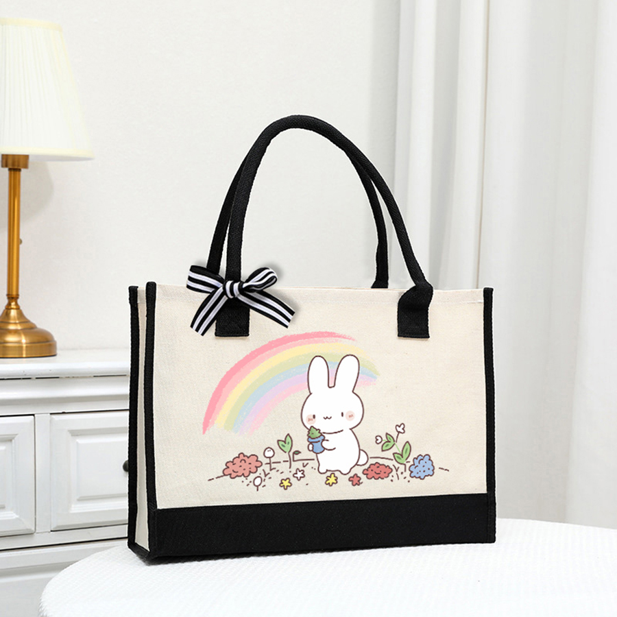 漫画プリント入りライトホワイトキャンバスバッグ - エレガン - Tote Bag Canvas Print のレビューと価格