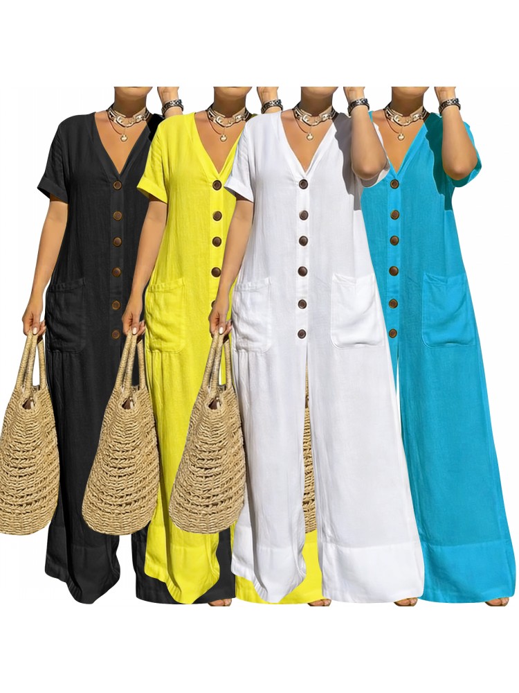 プラスサイズ女性服ジャンプスーツ夏服ブルーアーバンレジャーボ - Street Fashion News のレビューと価格