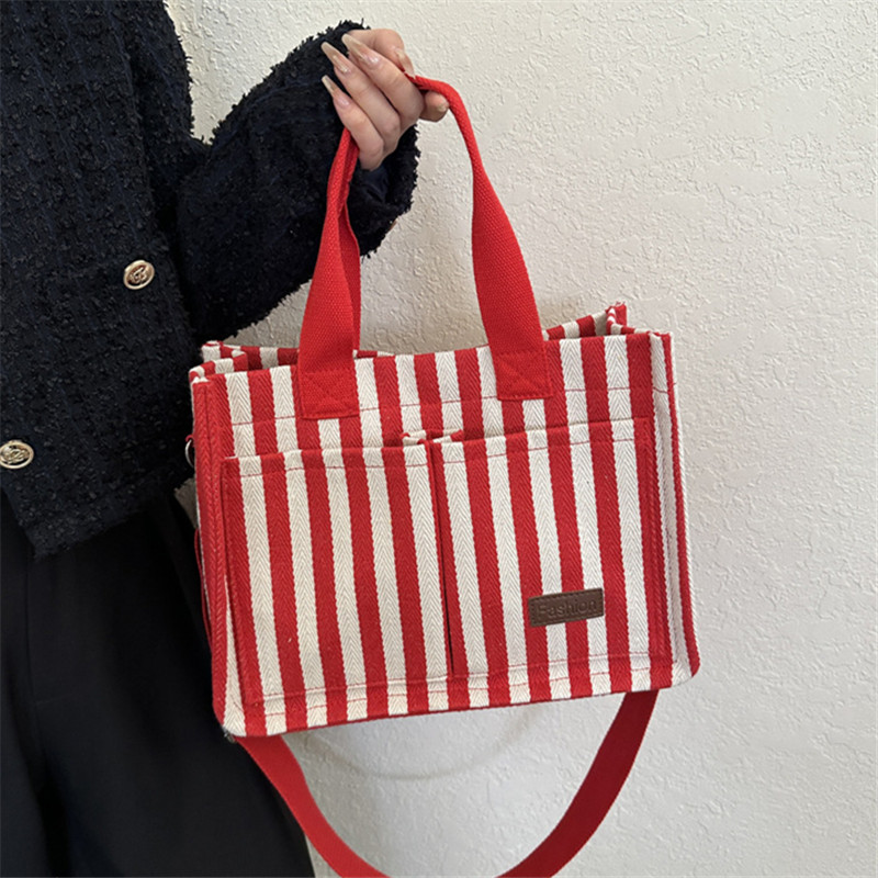 女性用ストライプキャンバスクロスオーバーバッグ,大容量ハンド - Tote Bag Canvas Print のレビューと価格