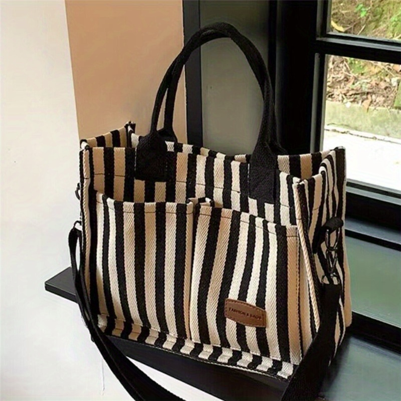 女性用ストライプキャンバスクロスオーバーバッグ,大容量ハンド - Tote Bag Canvas Print のレビューと価格