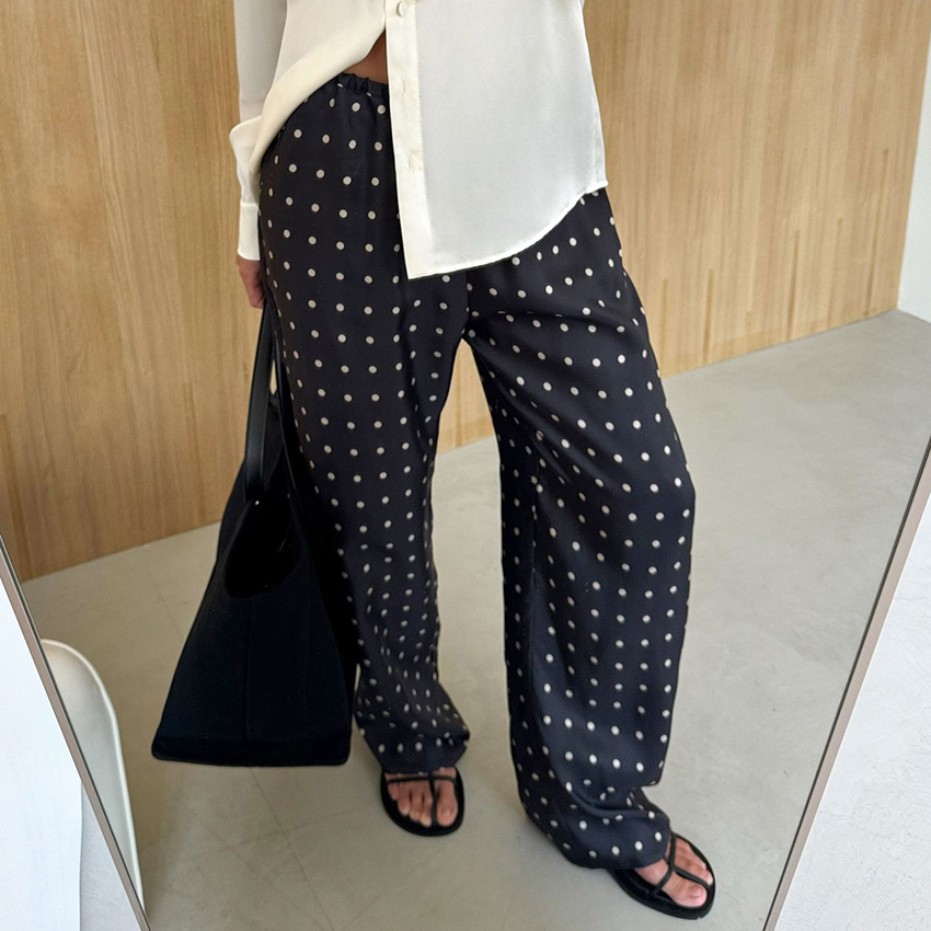 カジュアルブラックロングドットパンツ レディース ストリート - Street Fashion Fall 2025 のレビューと価格