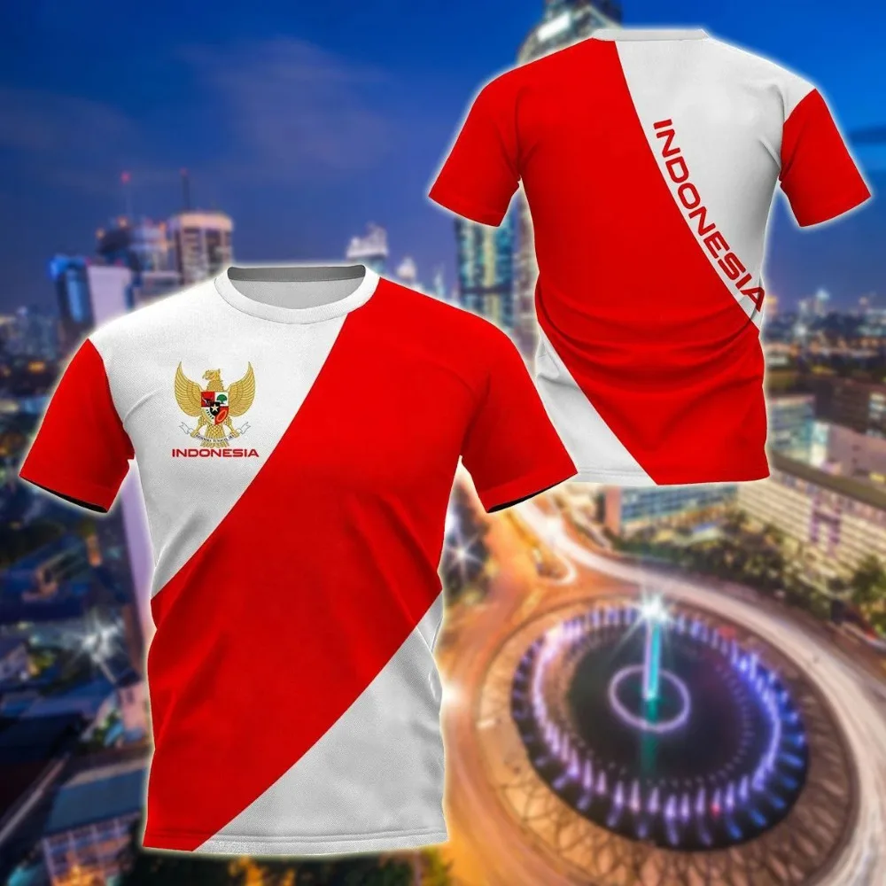 インドネシア国旗 3D 記章プリント Tシャツ男性の夏カジュ - Street Fashion Usa のレビューと価格