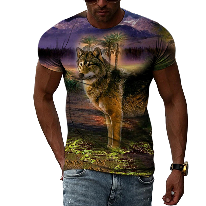 男性用の動物がプリントされたTシャツ,ヒップホップトレンドの - Street Fashion Elements のレビューと価格