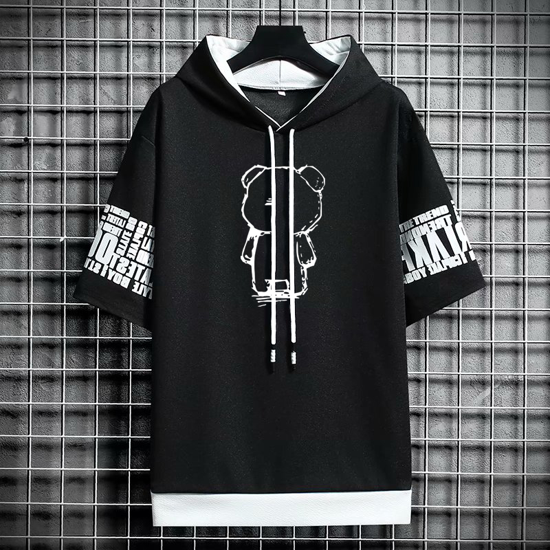 Tシャツ男性服ストリート特大パーカー韓国 반팔티カジュアル帽 - Graphic Hoodie Streetwear のレビューと価格