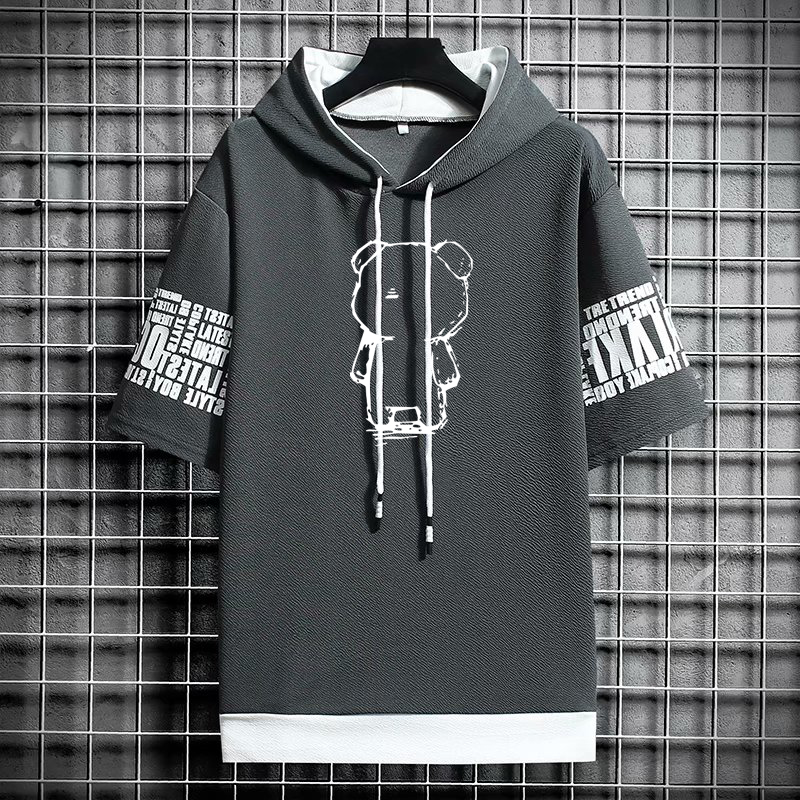 Tシャツ男性服ストリート特大パーカー韓国 반팔티カジュアル帽 - Graphic Hoodie Streetwear のレビューと価格